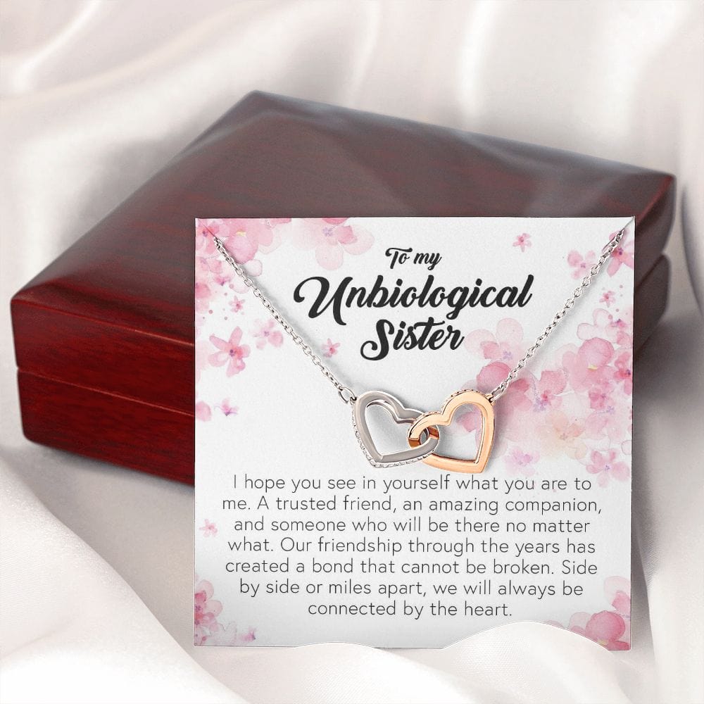To My Unbiological Sister, Interlocking Heart Necklace