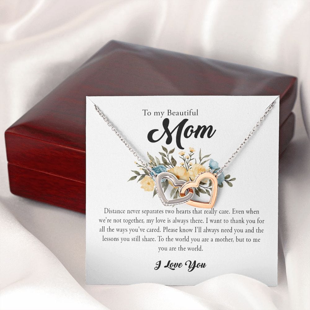 To My Beautiful Mom, Interlocking Heart Necklace