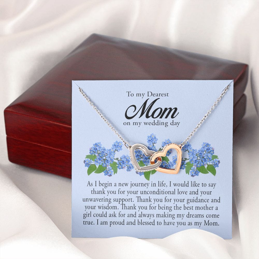 To My Dearest Mom on My Wedding Day, Interlocking Heart Necklace
