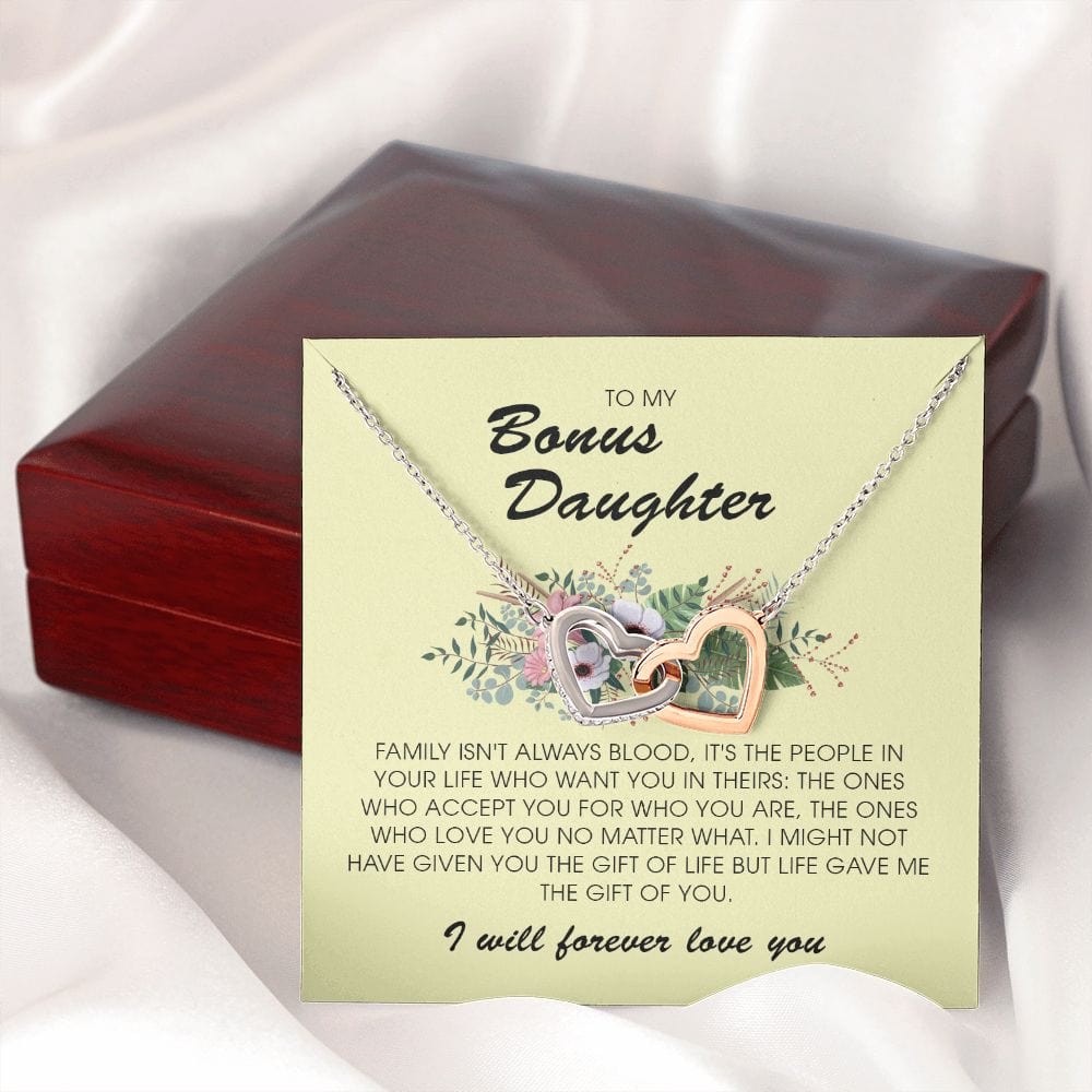 To My Bonus Daughter, Interlocking Heart Necklace