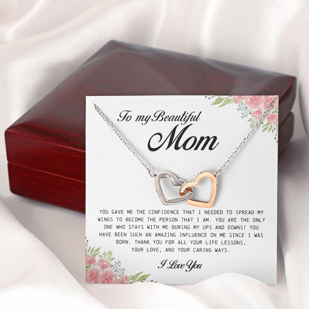 To My Beautiful Mom, Interlocking Heart Necklace