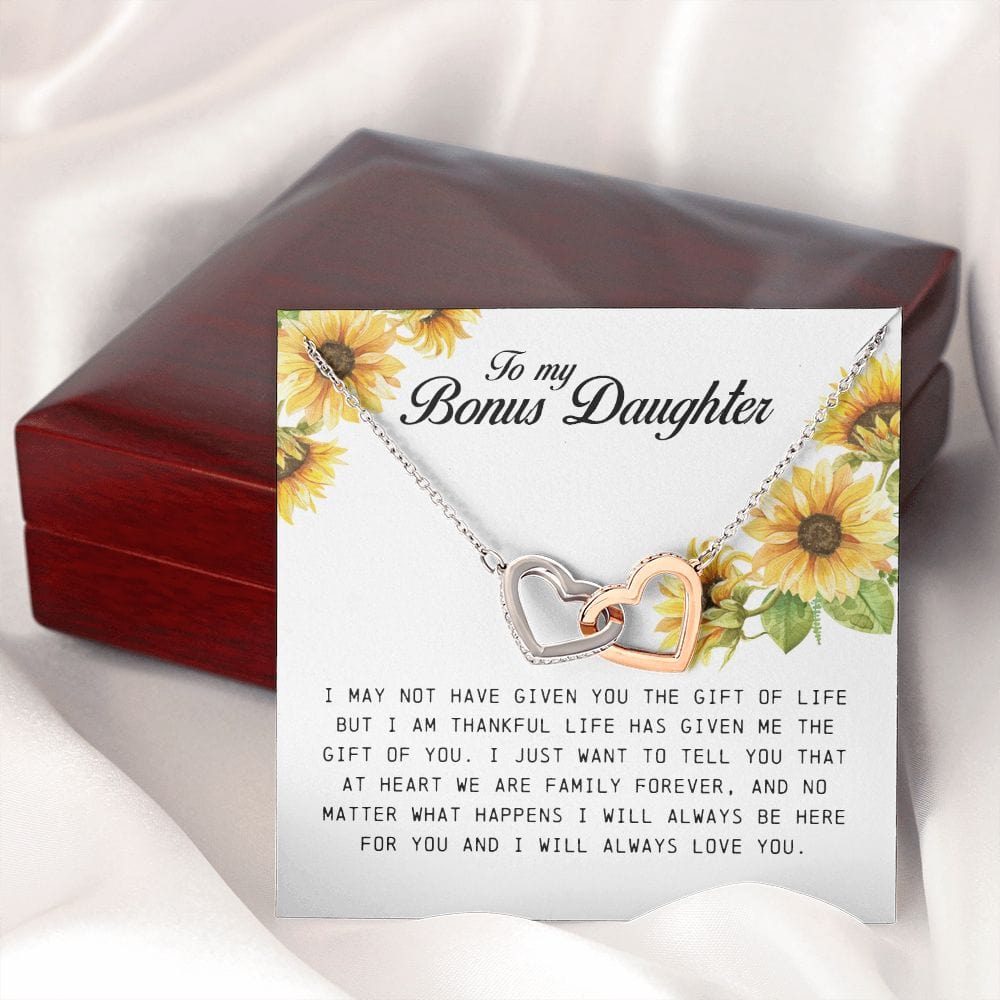 To My Bonus Daughter, Interlocking Heart Necklace