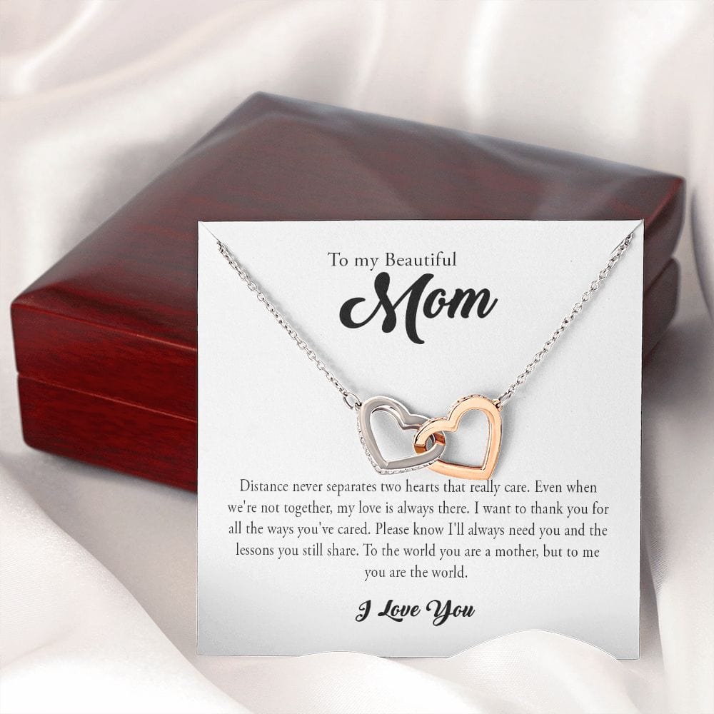 To My Beautiful Mom, Interlocking Heart Necklace