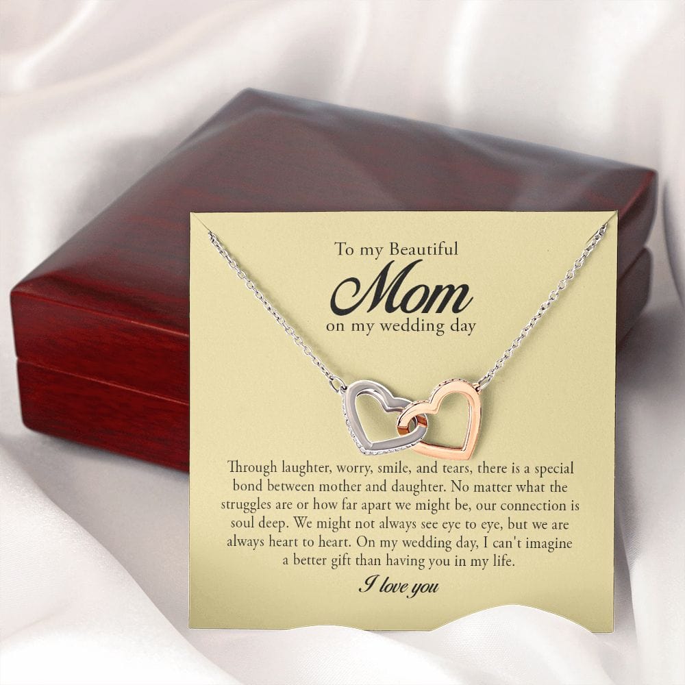 To My Beautiful Mom on My Wedding Day, Interlocking Heart Necklace