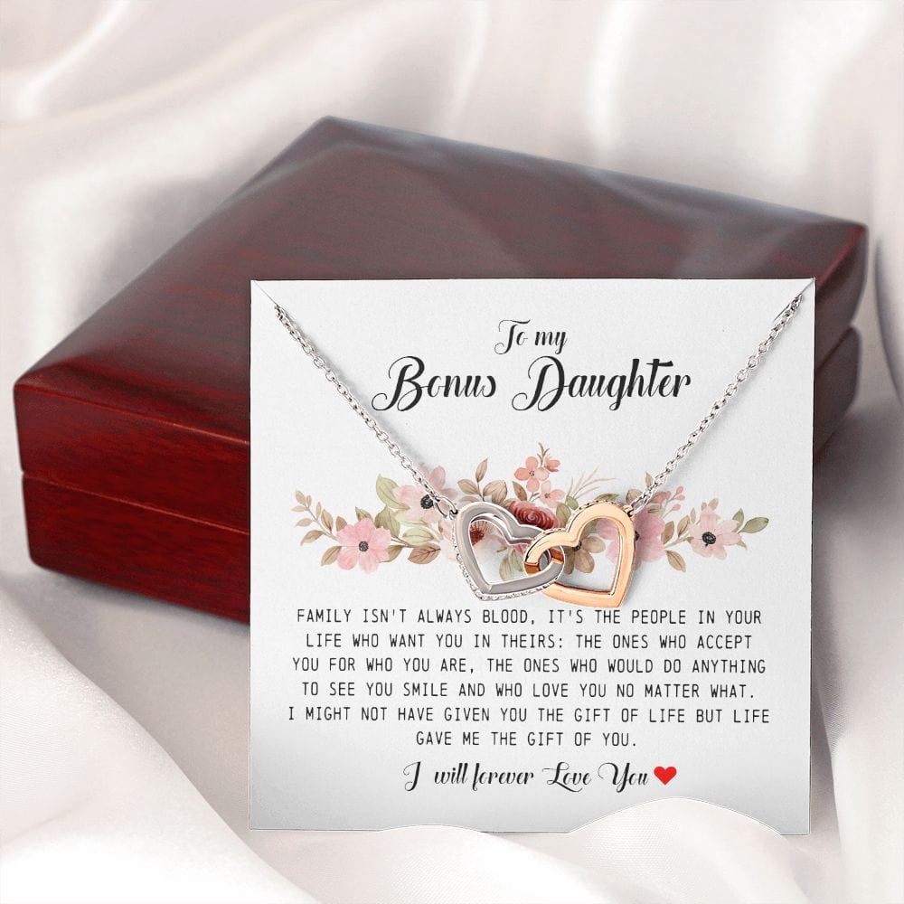 To My Bonus Daughter, Interlocking Heart Necklace