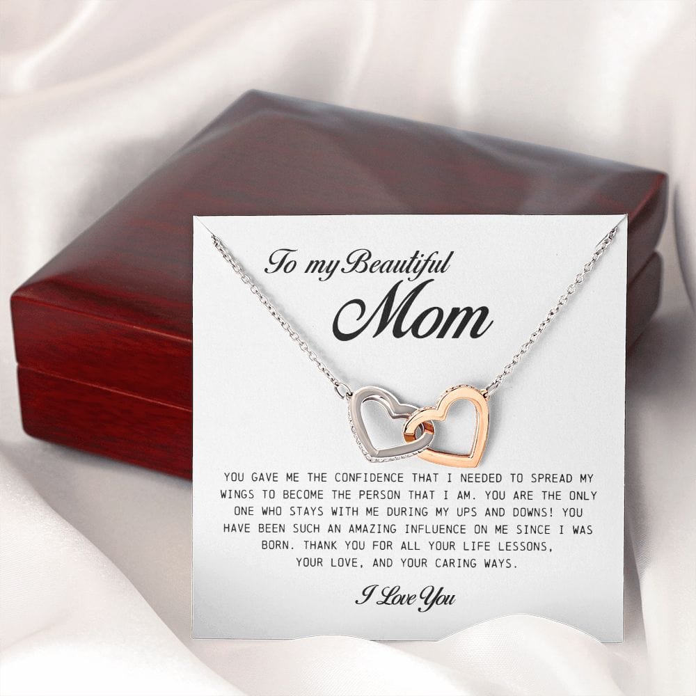 To My Beautiful Mom, Interlocking Heart Necklace
