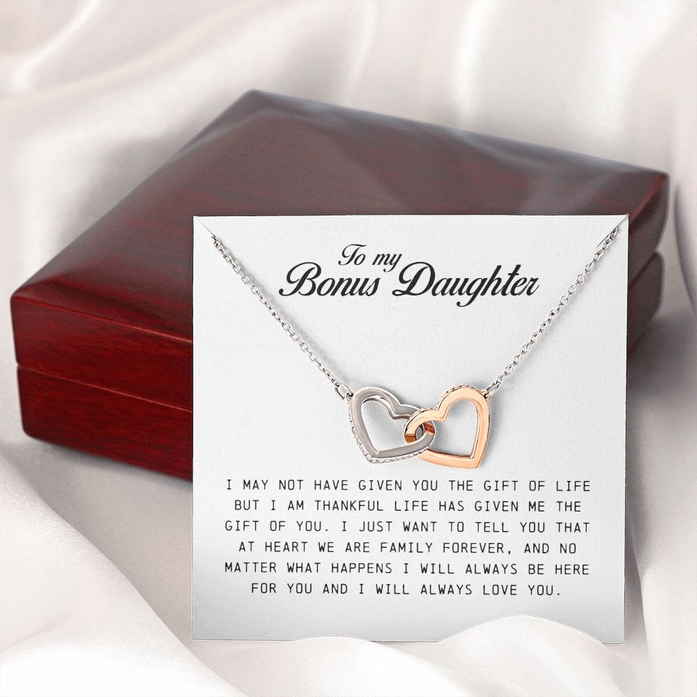 To My Bonus Daughter, Interlocking Heart Necklace
