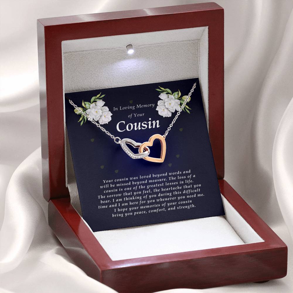 Interlocking Heart Necklace, In Memory of Your Cousin