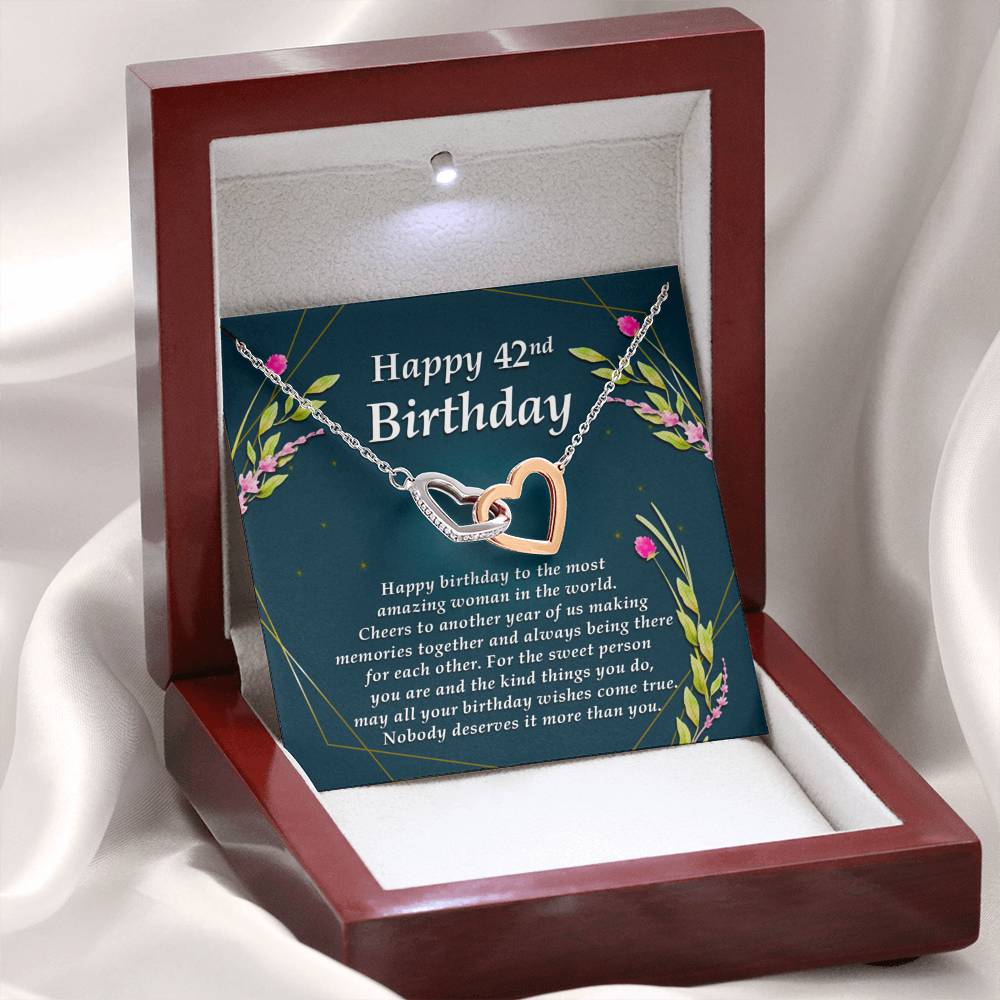 42nd Birthday Gift, Interlocking Heart Necklace