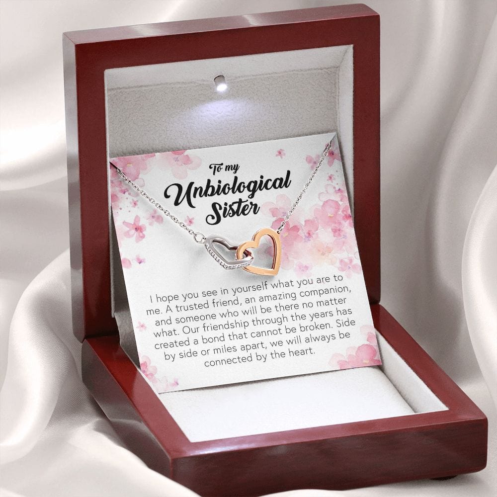 To My Unbiological Sister, Interlocking Heart Necklace