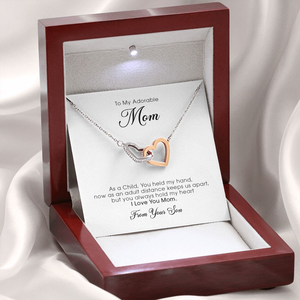 To My Adorable Mom, Interlocking Heart Necklace