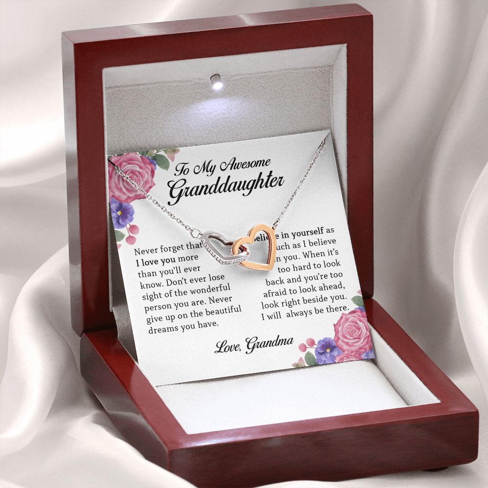 To My Awesome Granddaughter, Interlocking Heart Necklace