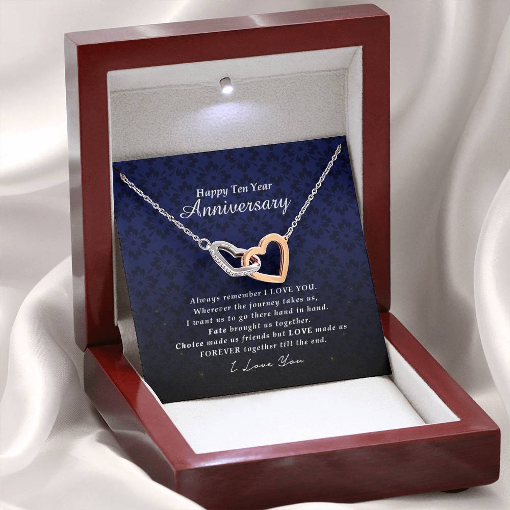 Interlocking Heart Necklace, 10 Year Anniversary Gift