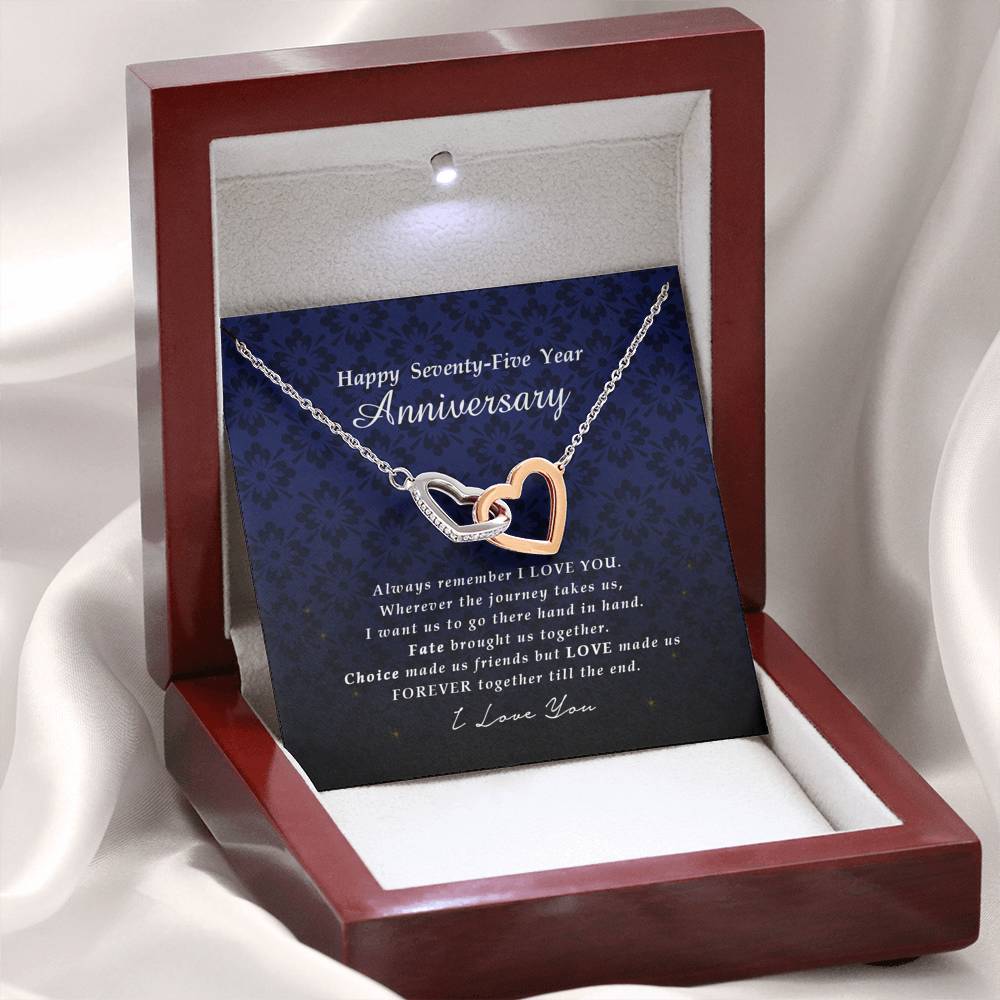 75 Year Anniversary Gift, Interlocking Heart Necklace