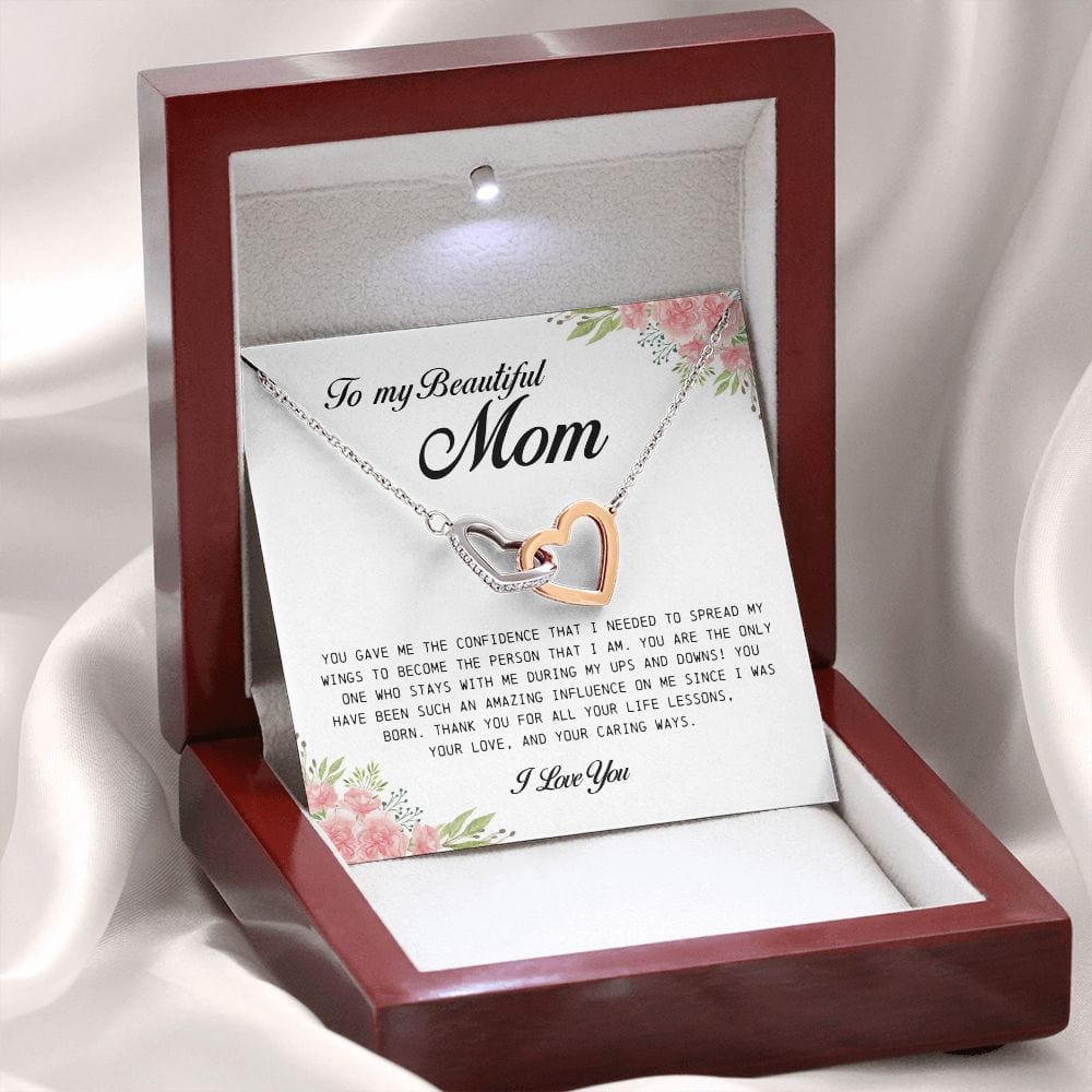 To My Beautiful Mom, Interlocking Heart Necklace