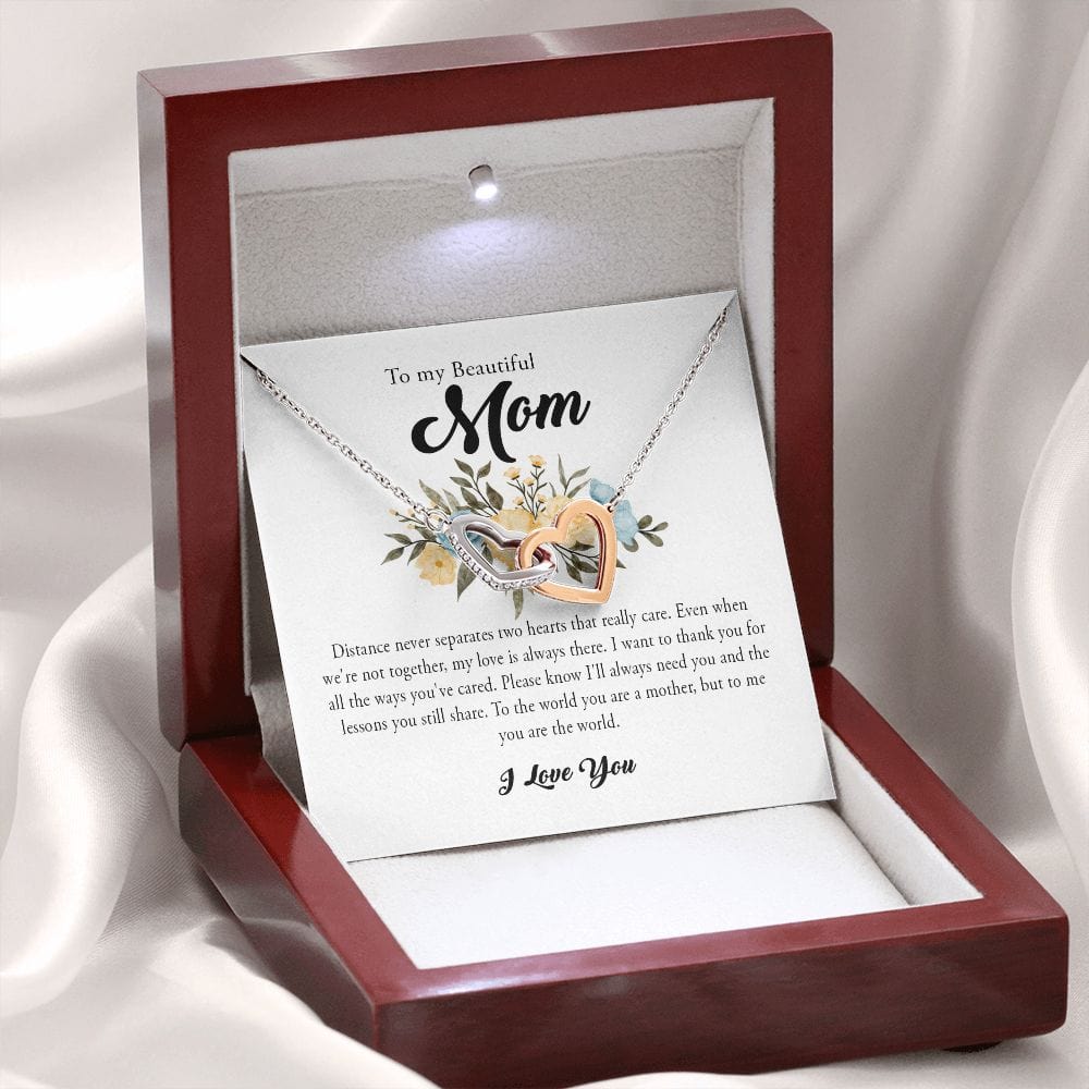 To My Beautiful Mom, Interlocking Heart Necklace