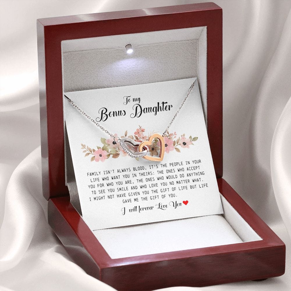 To My Bonus Daughter, Interlocking Heart Necklace