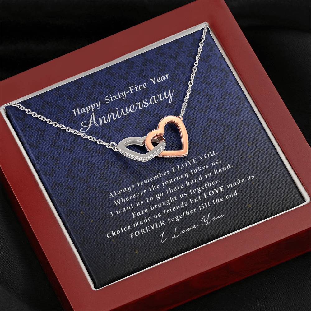 65 Year Anniversary Gift, Interlocking Heart Necklace