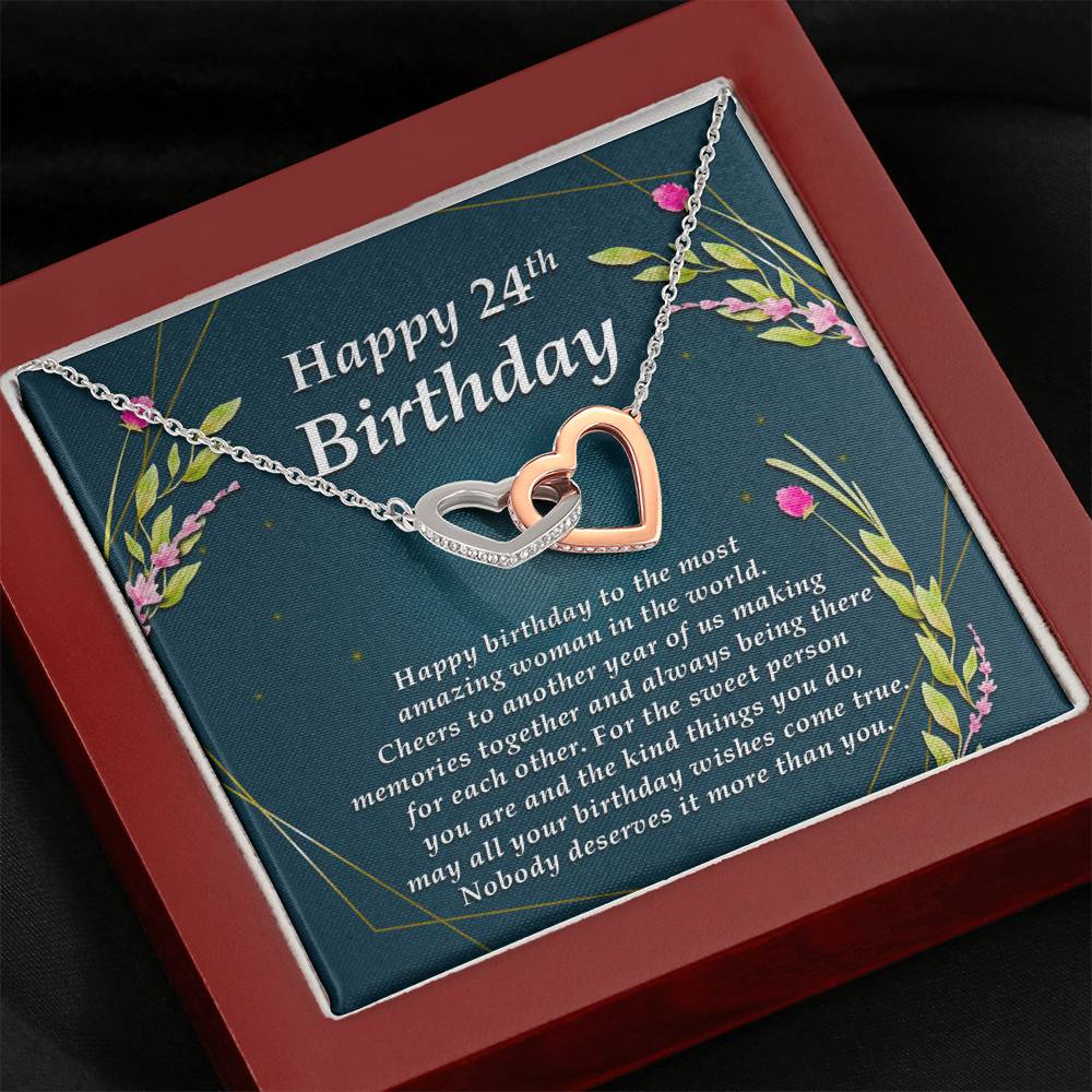 24th Birthday Gift, Interlocking Heart Necklace