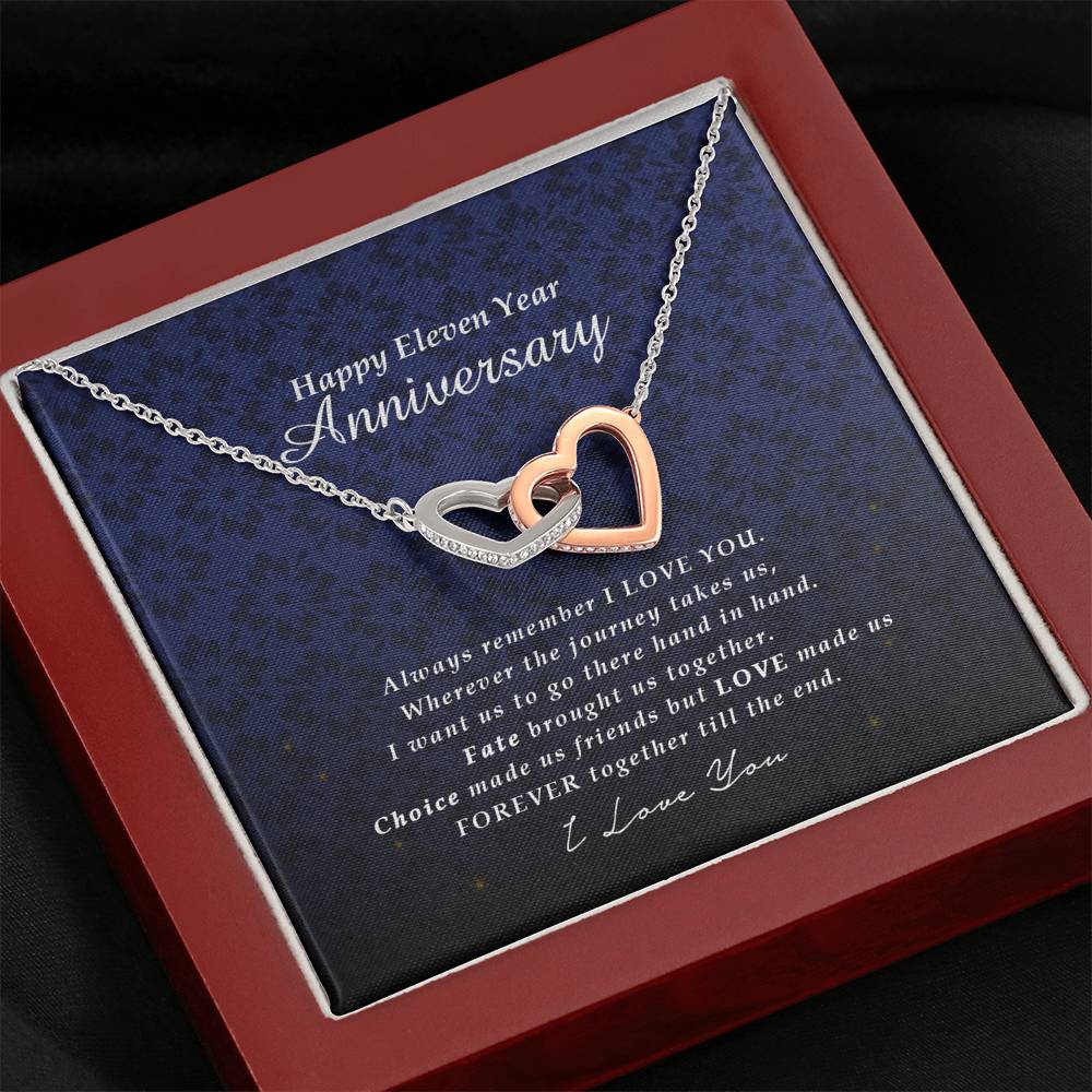 Interlocking Heart Necklace, 11 Year Anniversary Gift