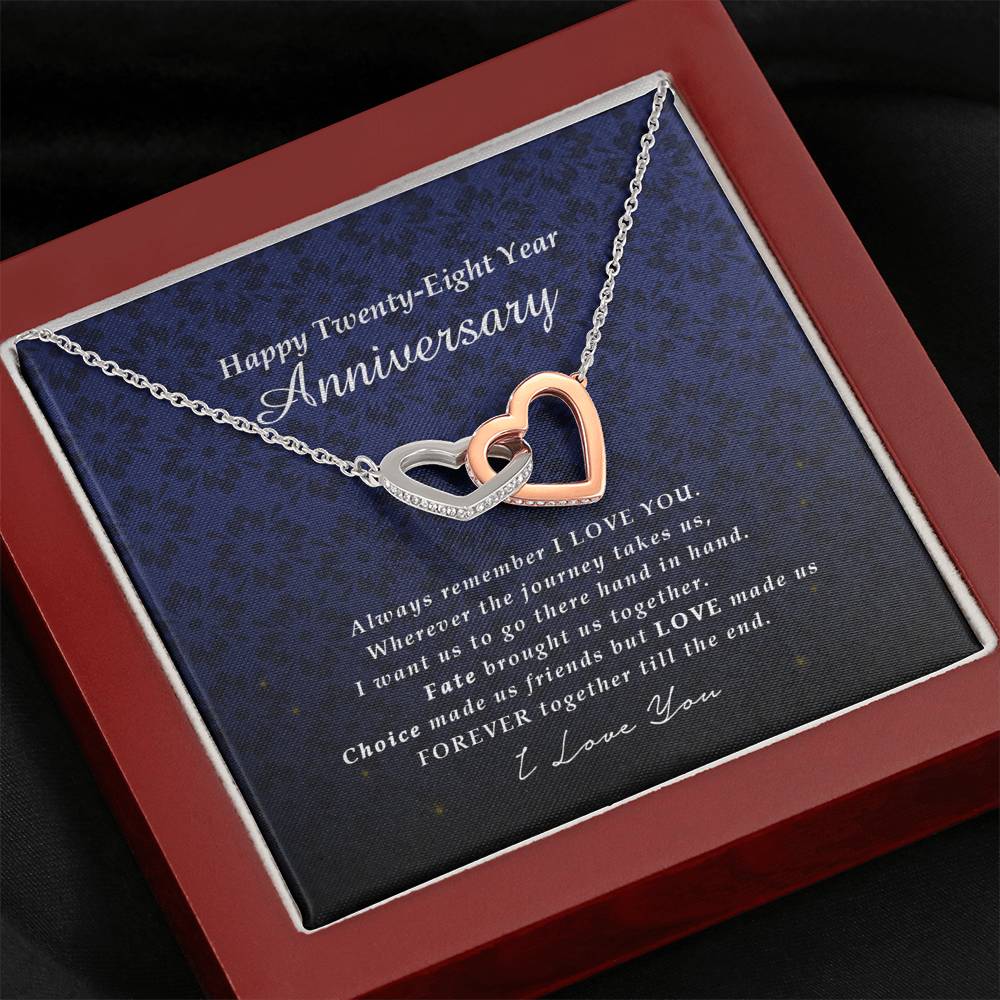 Interlocking Heart Necklace, 28 Year Anniversary Gift