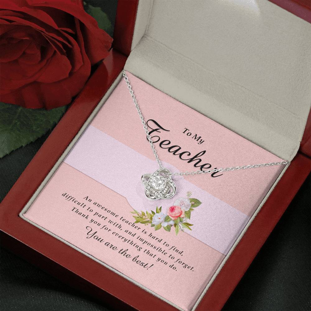 Love Knot Necklace, Teacher Jewelry Card